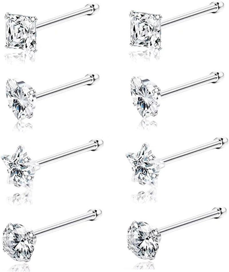 SEEDRILL 8Pcs 20G Nose Rings studs for Woman Hypoallergenic Nose Studs 316L Surgical Steel with Gold Plated Nose Piercings Jewelry 3mm CZ L Shape Nose Rings 20 Gauge Nose Stud Nose Screw Studs - Image 1